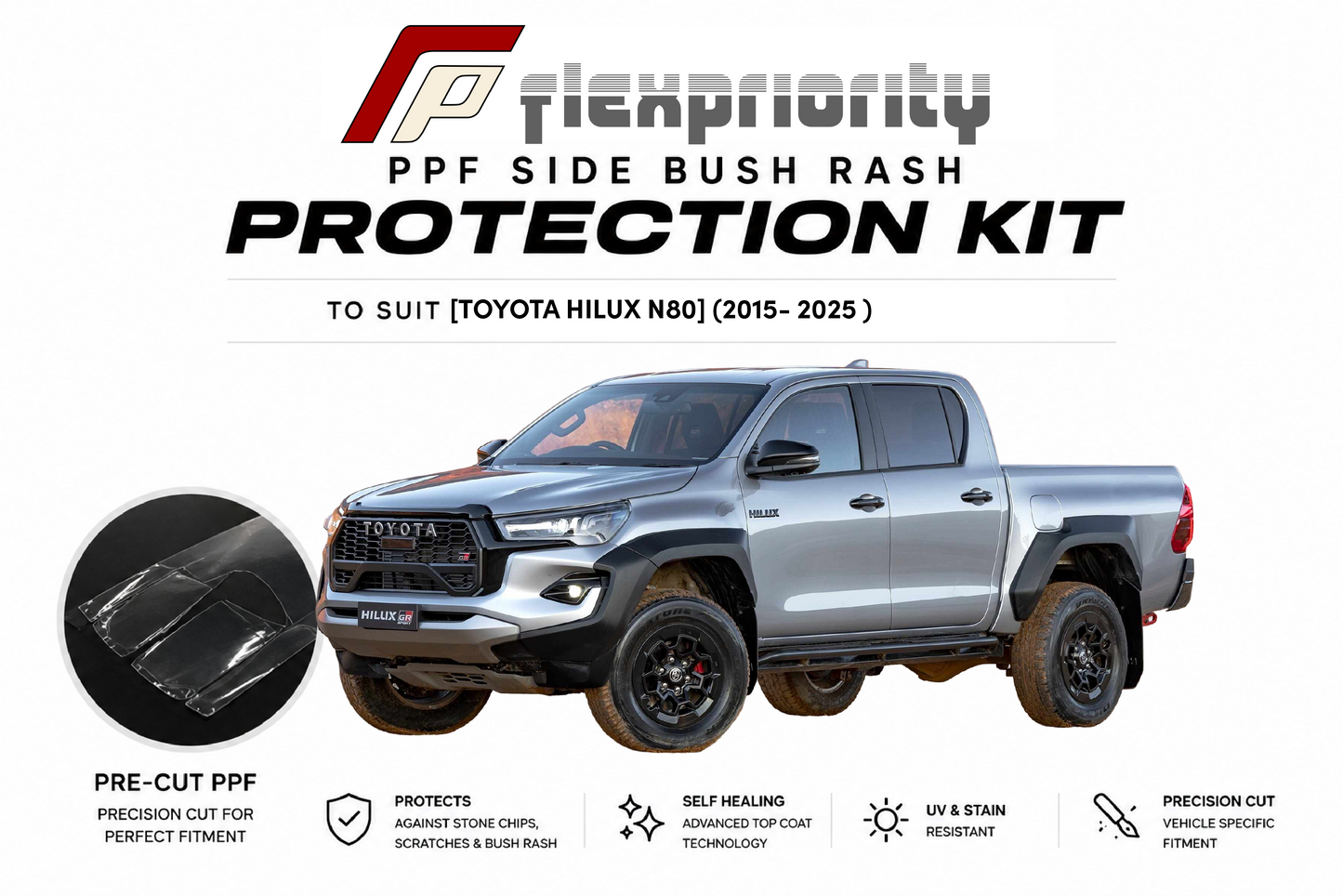 Pre Cut PPF Side Bush Rash Protection Kit | Toyota Hilux N80 2015-2025